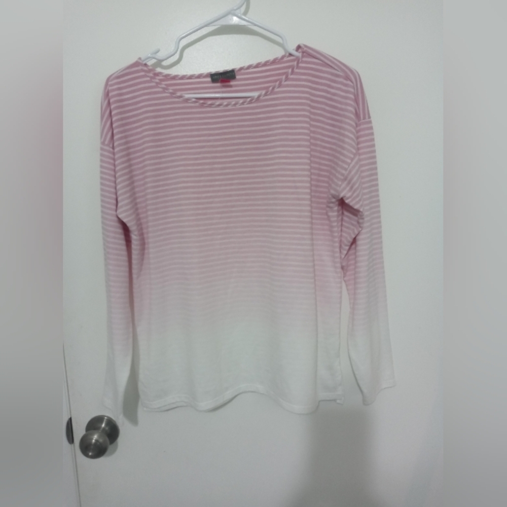 Vince Camuto pink white ombre striped long sleeve pullover top M
